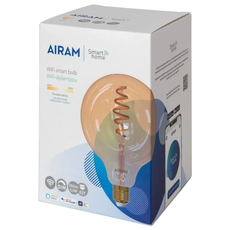 Airam SmartHome WiFi LED-lampa G125, E27 5,5 W 350 lm 1800–3000 K, bär