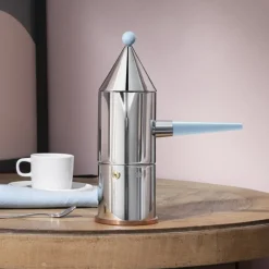 Alessi La conica manico lungo espressobryggare, stål - ljusblå