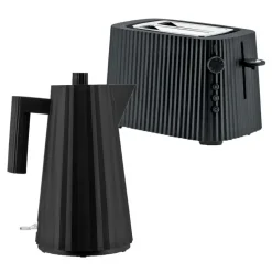 Alessi Plissé-set, brödrost och vattenkokare, 1,7 l, svart