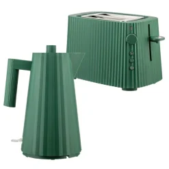 Alessi Plissé-set, brödrost och vattenkokare, 1,7 l, grön
