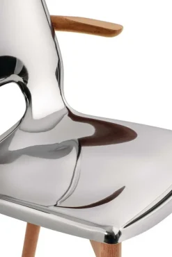 Alessi Poêle fåtölj, brun bok - spegelpolerat stål