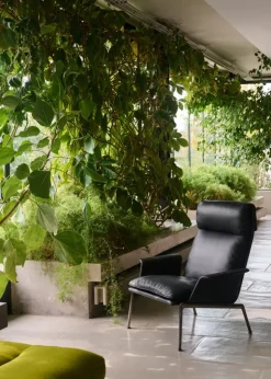 &Tradition Muno LN17 fåtölj med armstöd, hög, mörk krom - svart Noble-läder