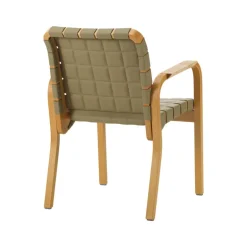 Artek Aalto Fåtölj 45, honung - lövgrönt kviltat läder - rottingfläta