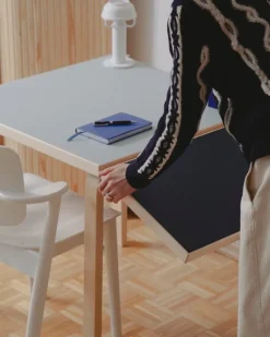 Artek Aalto klaffbord DL81C, björk - dimgrått/rökblått linoleum