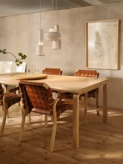 Artek Fåtölj 45 av Aalto, björk - cognac quiltat läder