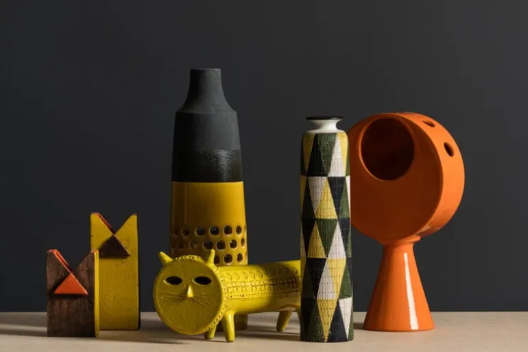 Bitossi Kattfigur, 17 x 37 cm, gul