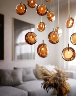 Bomma Lens Single pendel, amber - guld