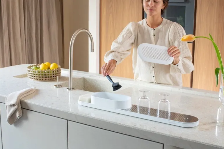 Brabantia SinkStyle köksredskapsställ & torkbricka, Mineral Fresh white
