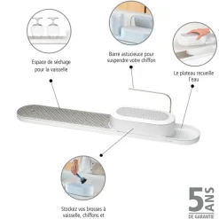 Brabantia SinkStyle köksredskapsställ & torkbricka, Mineral Fresh white
