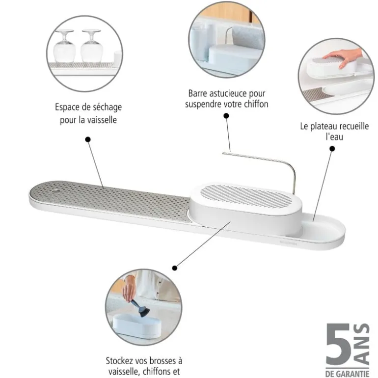 Brabantia SinkStyle köksredskapsställ & torkbricka, Mineral Fresh white