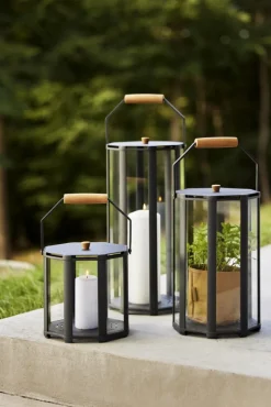 Cane-line Lightlux lykta med teakhandtag, L, lavagrå