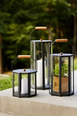 Cane-line Lightlux lykta med teakhandtag, XS, lavagrå