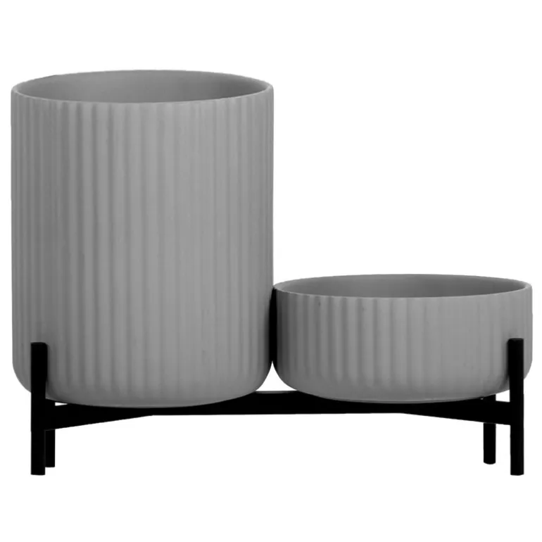 Elementa Klorofyll blomkruka med stativ, låg och hög, grå