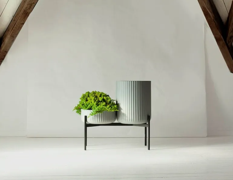 Elementa Klorofyll blomkruka med stativ, låg och hög, grå