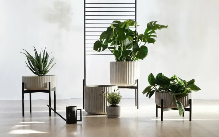 Elementa Klorofyll blomkruka med stativ, låg, grå