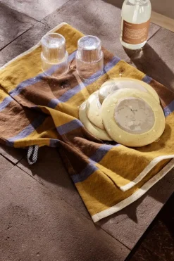 ferm LIVING Hale kökshandduk, lime - blå - brun