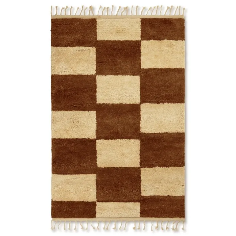 ferm LIVING Mara knutna matta, L, mörk tegel - offwhite