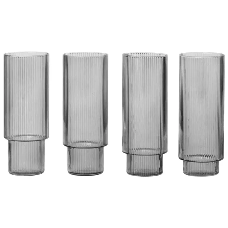 ferm LIVING Ripple höga drinkglas, 4 st, smoked grey