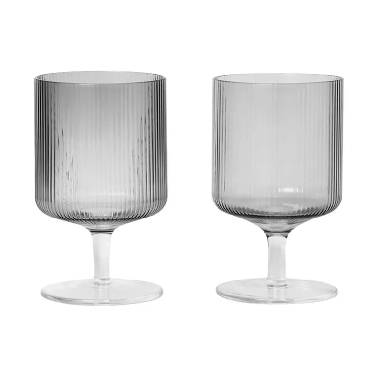 ferm LIVING Ripple vinglas, 2 st, rökig grå