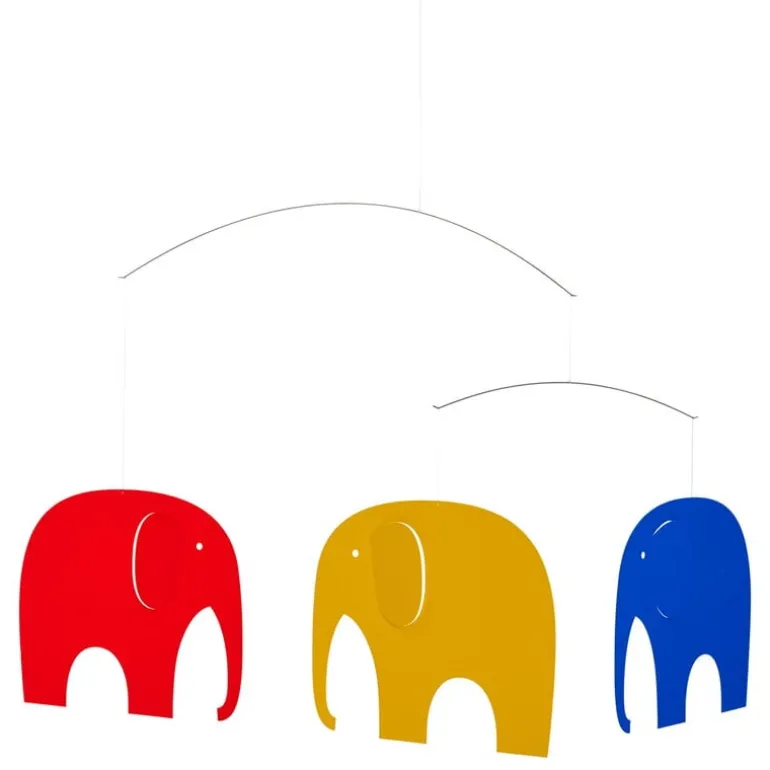 Flensted Mobiles Elephant Party-mobil, röd - blå - gul