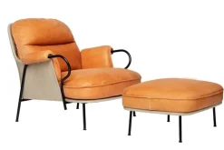 Fogia Lyra fotpall, svart stål - konjaksfärgat läder