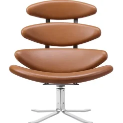 Fredericia Corona-stol, borstad krom - konjakfärgat läder