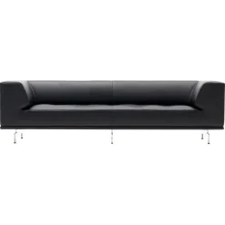 Fredericia Delphi 3-sits soffa, borstad aluminium - svart läder Max 98