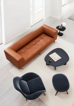 Fredericia Delphi 3-sits soffa, borstad aluminium - cognac läder Max 95