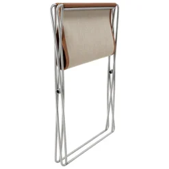 Fredericia JG hopfällbar pall, borstat stål - cognacsfärgat läder