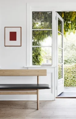 Fredericia Mogensen 3171 sittbänk, oljad ek - svart läder