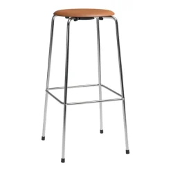 Fritz Hansen High Dot barstol, 76 cm, krom - valnötsbrunt läder