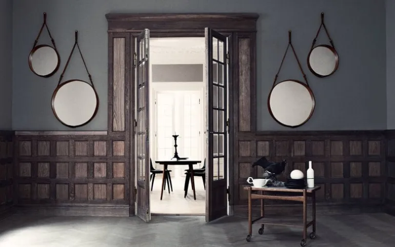 GUBI Adnet spegel, S, svart läder