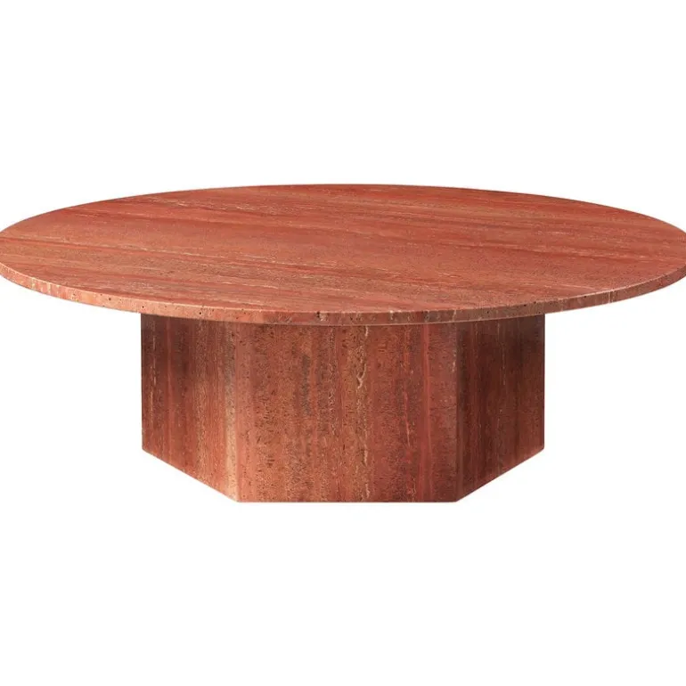 GUBI Epic soffbord, runt, 110 cm, röd travertin