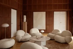 GUBI Epic soffbord, runt, 110 cm, vit travertin