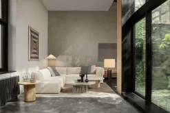 GUBI Gravity XL golvlampa, låg, svart marmor - kanvas