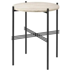 GUBI TS Outdoor sidobord, 40 cm, svart - vit travertin