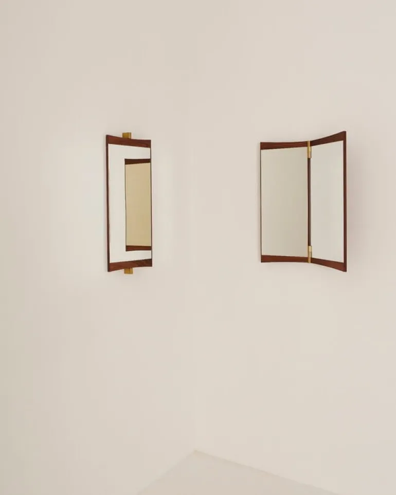 GUBI Vanity väggspegel, 2 paneler, valnöt - mässing
