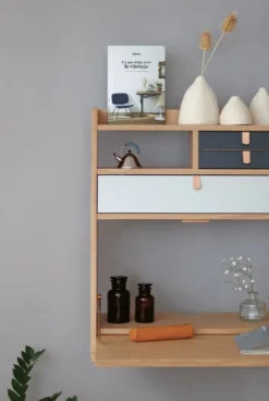 Hartô Gaston väggskrivbord, 60 cm, valnöt - mässing - petrolblå