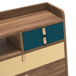 Hartô Gaston väggskrivbord, 60 cm, valnöt - mässing - petrolblå