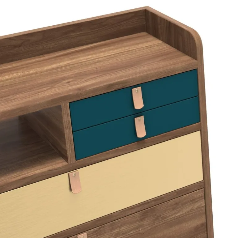 Hartô Gaston väggskrivbord, 60 cm, valnöt - mässing - petrolblå