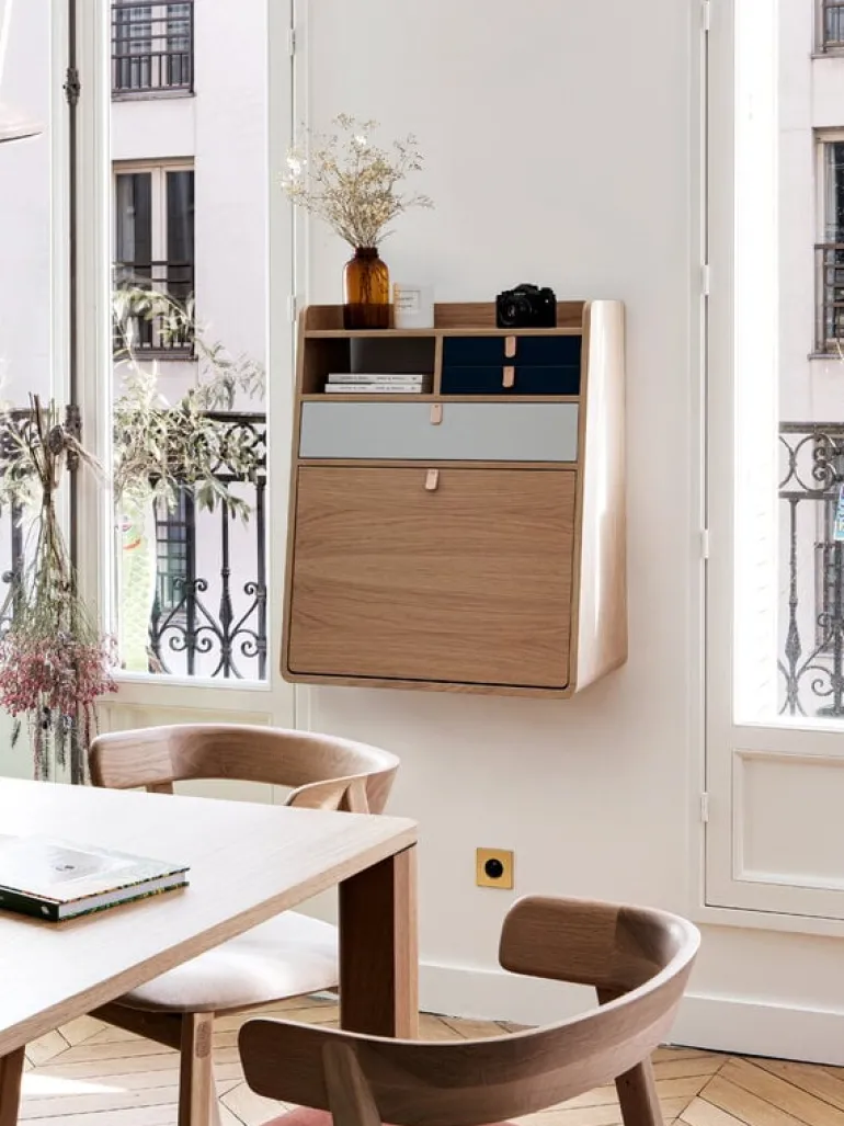 Hartô Gaston väggskrivbord, 60 cm, ek - mässing - petrolblå