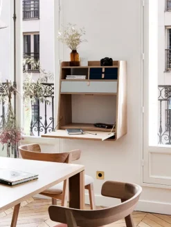 Hartô Gaston väggskrivbord, 60 cm, ek - mässing - petrolblå