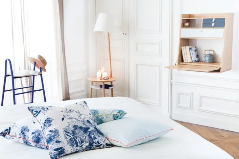 Hartô Gaston väggskrivbord, 80 cm, ek - mässing - petrolblå