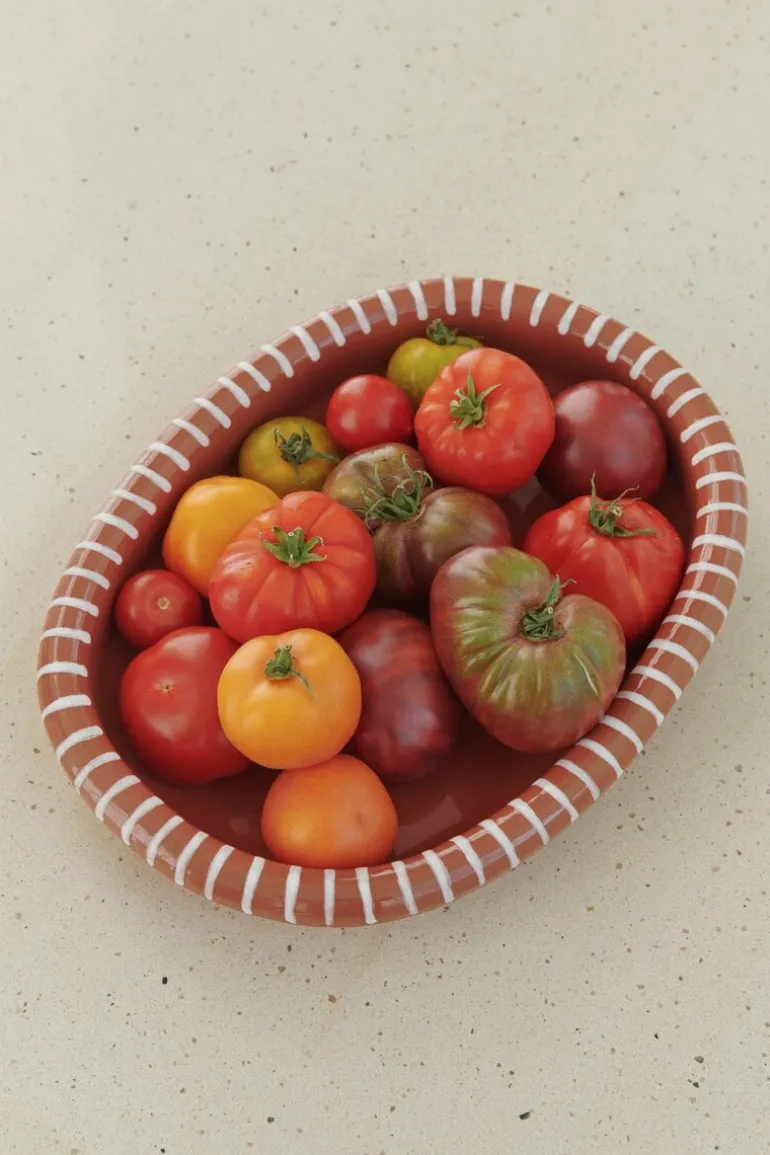 HAY Barro ovalt fat, L, naturlig terrakotta med ränder