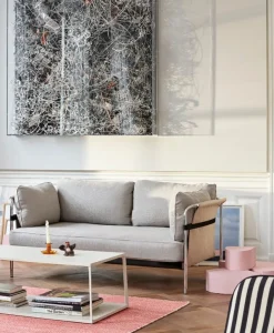 HAY Can tresitsig soffa, Linara 311 - naturlig kanvas - kromad ram