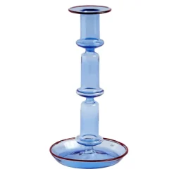 HAY Flare hög ljusstake, ljusblå med röd kant