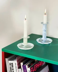 HAY Flare Stripe Milk ljusstake, medium, blå