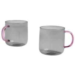 HAY Glaskopp, 2-pack, ljusgrå med rosa handtag