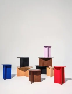 HAY Slit Wood bord, 35 cm, högt, godisrött