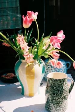 HAY Sobremesa Stripe vas, L, grön - gul